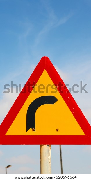 road signal attention of the curve in the
sky like abstract
background
