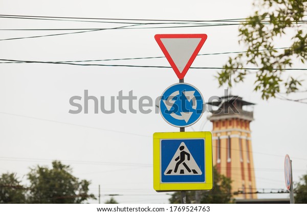 road signs by the road in\
Russia