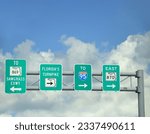Road signs directing traffic to Route 869 Sawgrass Expressway, Florida Turnpike, Interstate 95 and Route 870 Eastbound Direction.