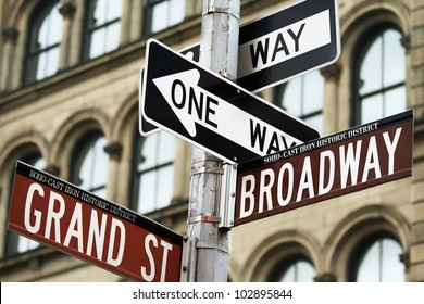 Road Signs In Manhattan, New York City, USA.