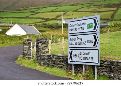 Road Signs On Ireland On The Ring Of Kerry, Ireland 