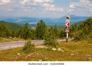 Road Signs On A Salt Road In The Mountains, Gorny Altai Republic, Russia