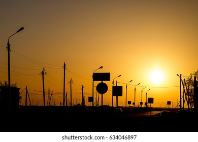 Road Road Signs On Sunset Background Stock Photo 634046897 | Shutterstock