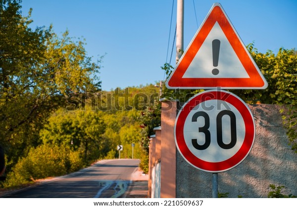 Road Signs Warning Danger Limiting Maximum Stock Photo 2210509637 ...