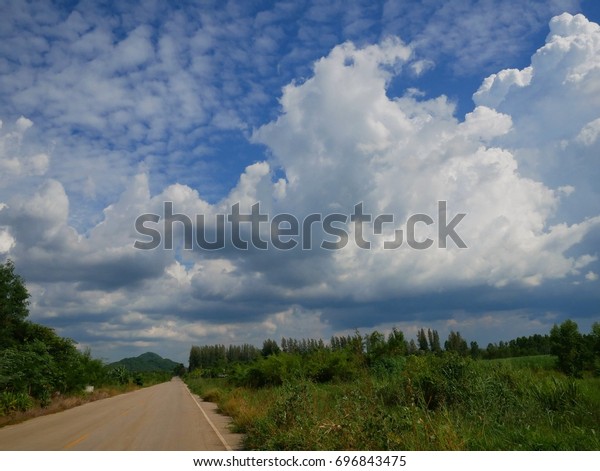road with sky background, Beautiful blue sky\
background with white\
clouds