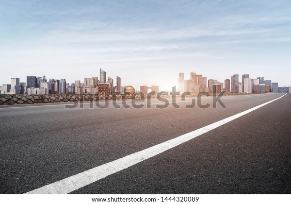 Road and skyline of\
urban architecture