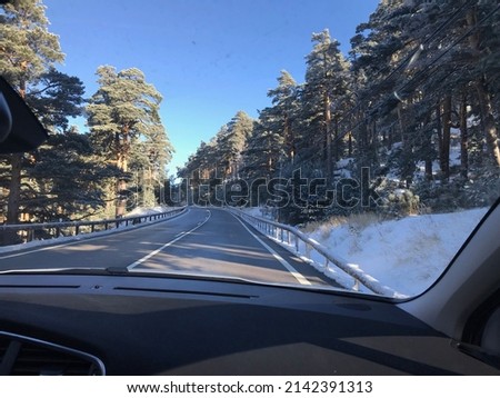 road to the snowy mountains in Madrid