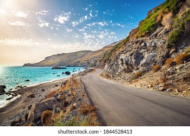 The Road Of The South Sea Coast Of The Island Crete, Prefecture Rethymno, Greece