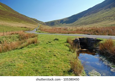 Road And Stream In Snowdonia National Park, Wales