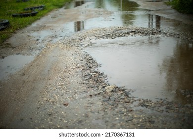 Road Surface. Empty Road Is In Details. Perspective In Frame.