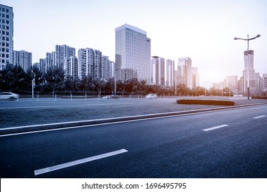 Road surface and Jinan financial district urban building office 