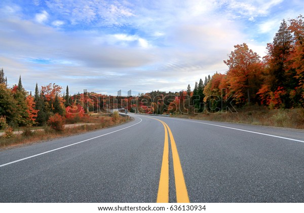Road through Algonquin Provincial Park in fall, Ontario,\
Canada 