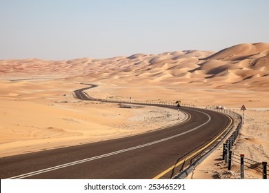 Road Through The Desert To The Moreeb Dune In Liwa Oasis, Emirate Of Abu Dhabi, UAE