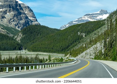 Road Through The Icefields Parkway In The Canadian Rockies