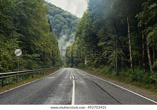 Road through\
mountains in Republic of\
Adygeya
