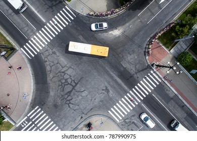 Road Traffic In City At Russia Bus Car