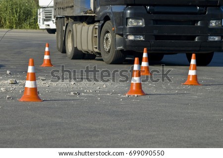 Road traffic cone on the accident site