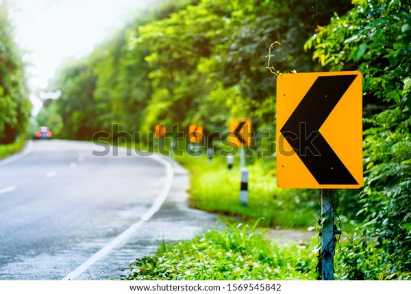 Road\
Traffic Transportation Sign. Sharp Curve To The\
Left