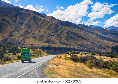 Road Trip In The Car , Motorhome Road Trip At South Island New Zealand, Summertime