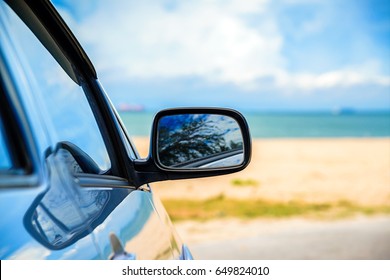 Road Trip Car On The Beach, Summer Holiday And Car Travel Concept.