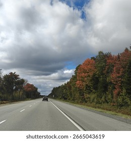 Road trip in cloudy spring