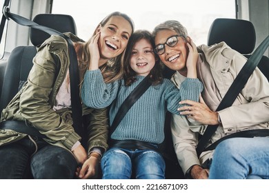 Road trip, family and travel with child, mother and grandma feeling happy, traveling together in back seat of car for fun. Women and girl kid using transportation and enjoy Australia journey - Powered by Shutterstock