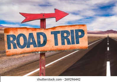 Road Trip sign with road background