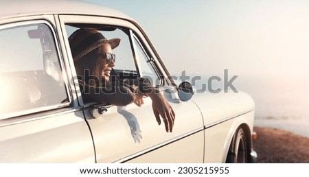 Similar – Image, Stock Photo Sunset drive Driving alone
