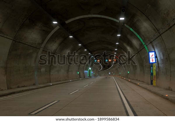 Road tunnel with night
lighting. Camlica and Libadiye Highway Tunnel. New tunnel
(Çamlıca), Istanbul