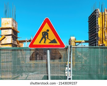 Road Work Traffic Sign On Construction Site, A Men At Work Warning Signage