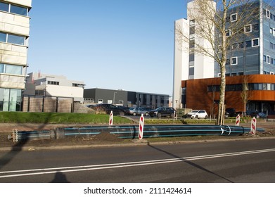 Road Works With Excavated Large Underground Pipes In Arnhem In The Netherlands