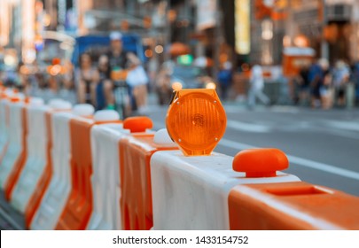 Roadblock or construction with signal on a road red and white street barricade. - Shutterstock ID 1433154752