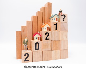 Roadblocks For Home Buyers And Sellers In The 2021 Housing Market Represented By Stacking And Staging Of Wooden Blocks And Plastic Figures