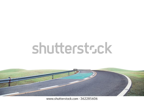 Roads curve and\
green grass on white\
background