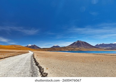 Roads and landscape around the Miscanti lagoon near San Pedro de Atacama