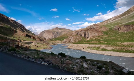 Roads, Mountains And River Of Kargil District Of Jammu And Kashmir, India. 
