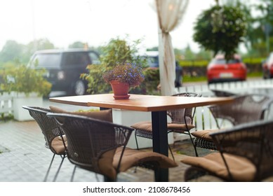 Roadside Cafe Interior In Summer.