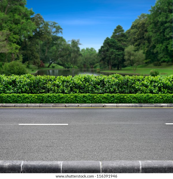 Roadside View Beautiful Park On Blue Stock Photo (Edit Now) 116391946