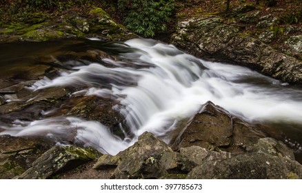 Roadside Waterfall In The Great Smoky Mountains. Easily Accessible Roadside Waterfall In The Great Smoky Mountains National Park. Meigs Falls Is On Little River Road Outside Of Gatlinburg, Tennessee.