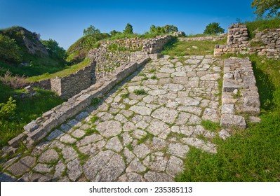 Roadway atop acropolis wall at Troy in Turkey