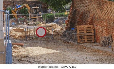 Roadworks Construction Site During Renovation of Cobblestone Paving