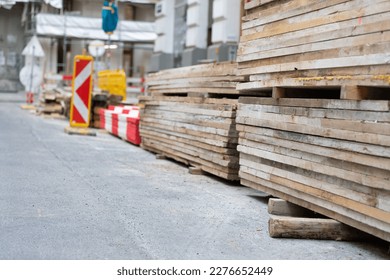Roadworks, road signsand and barriers, work in progress.   - Shutterstock ID 2276652449