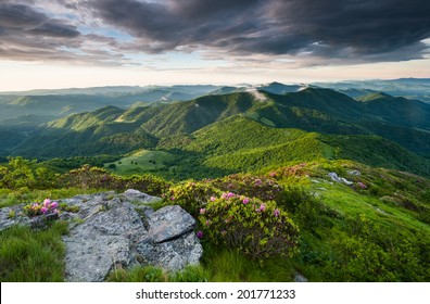 Roan Highlands Southern Appalachian Mountain Scenic Along The Appalachian Trail Near The State Borders Of North Carolina And Tennessee