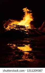 roaring flames and reflection