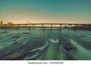 Roaring Rapids Of The James River And Richmond Skyline Tinted