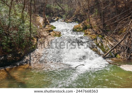 Roaring Run Falls in Allegany County on a sunny day in early spring. Roaring Run Recreation Area. Virginia. USA