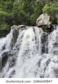 The roaring waterfall going down 