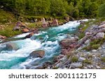 The roaring waters of the Stura river in the Lanzo Valleys, Piedmont, Italy