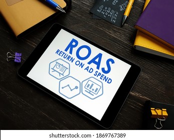 ROAS Return on Ad Spend report on a tablet.