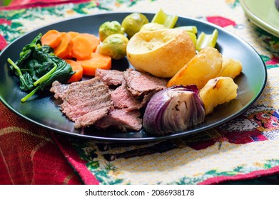Roast Beef. English style roast dinner. Christmas dinner.